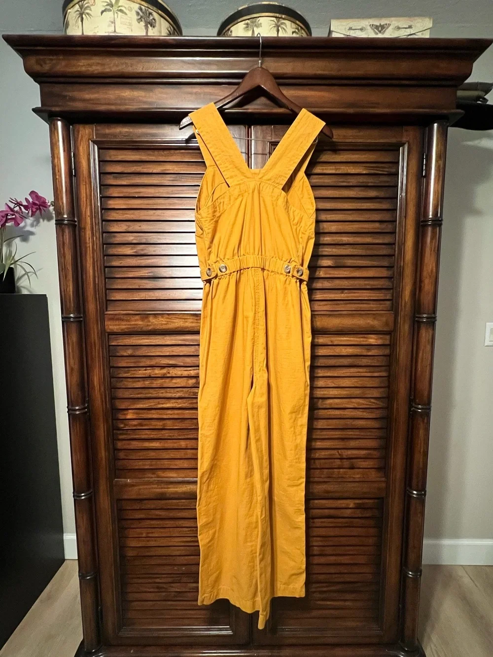 Everlane The Fatigue Apron Jumpsuit Amber Gold Organic Cotton Linen Blend Size 4